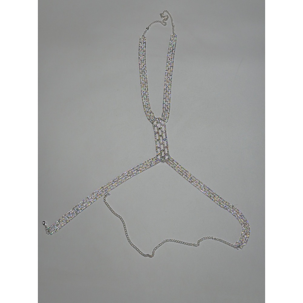 Mens Rhinestone Body Chain Silver Sparkle Festival Nightclub Accessory